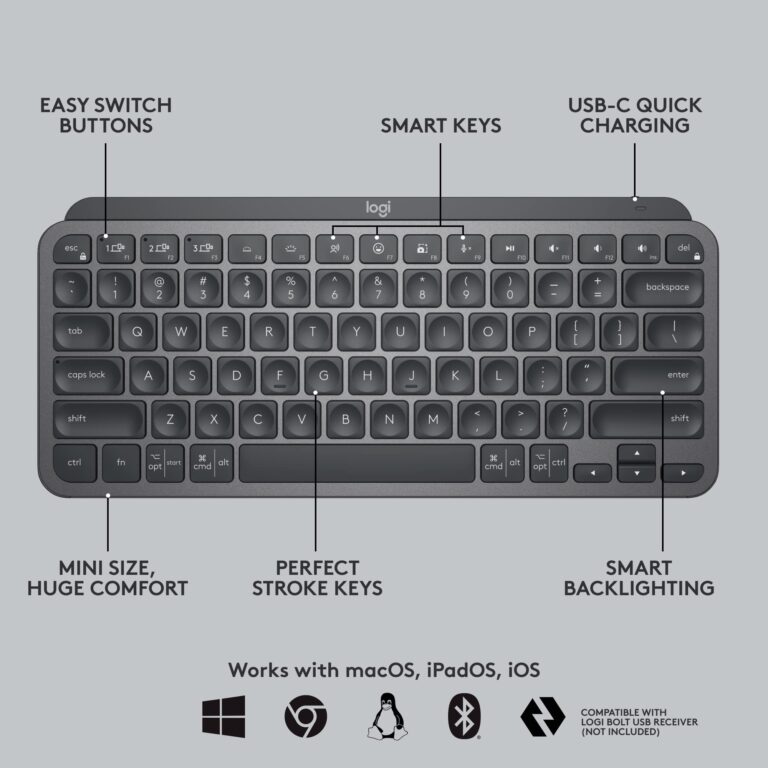 Logitech MX Keys Mini Keyboard and Lift Vertical Ergonomic Mouse Combo - Wireless, Backlit Keys, Bluetooth or Logi Bolt USB receiver, Quiet, Windows/macOS/iPadOS, Laptop, PC - Graphite - Image 3