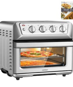 COSTWAY Air Fryer Toaster Oven, 7-in-1 Convection Countertop Oven w/Auto-Shut-Off, Timer, Accessories, Cookbook, 1800W, 21.5 QT Air Fryer Toaster Oven Combo, Bake, Broil, Toast, Stainless Steel