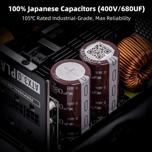 Redragon PSU018 80+ Platinum 1300 Watt ATX 3.0 Fully Modular Power Supply, 80 Plus Certified, 100% Japanese Capacitors & Low Noise Smart-ECO 0 RPM Fan, Full Mod Cables w/12VHPWR Cable, Black - Image 7