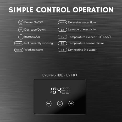 Airthereal Electric Tankless Water Heater 14kW, 240Volts - Endless On-Demand Hot Water - Self Modulates to Save Energy Use - Small Enough to Install Anywhere - for 1 Shower, Evening Tide series - Image 6