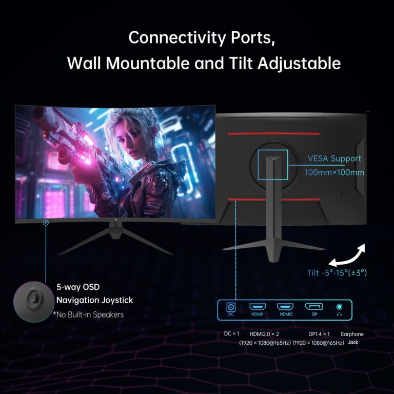 KTC 32 Inch FHD 1080p Curved Gaming Monitor - VA 1500R Curved Monitor, 165Hz 1ms MPRT, FreeSync & G-Sync, 122% sRGB, DP/HDMI, VESA, HDR10 for Gaming Home Office Business - Image 6