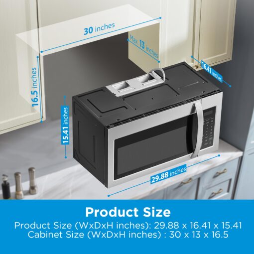 Midea MOR17BSA-SS 1.7 Cu.ft. Over The Range Microwave Oven with Smart Touch Panel, Auto Cooking Menu, 1000 W, 300 CFM Ventilation, in Stainless Steel - Image 3