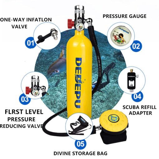 DEDEPU 1000ML Mini Diving Tank Equipment,Sustainable Diving for 15-25 Minutes, Used for Underwater Diving Breathing Training (Yellow) - Image 7