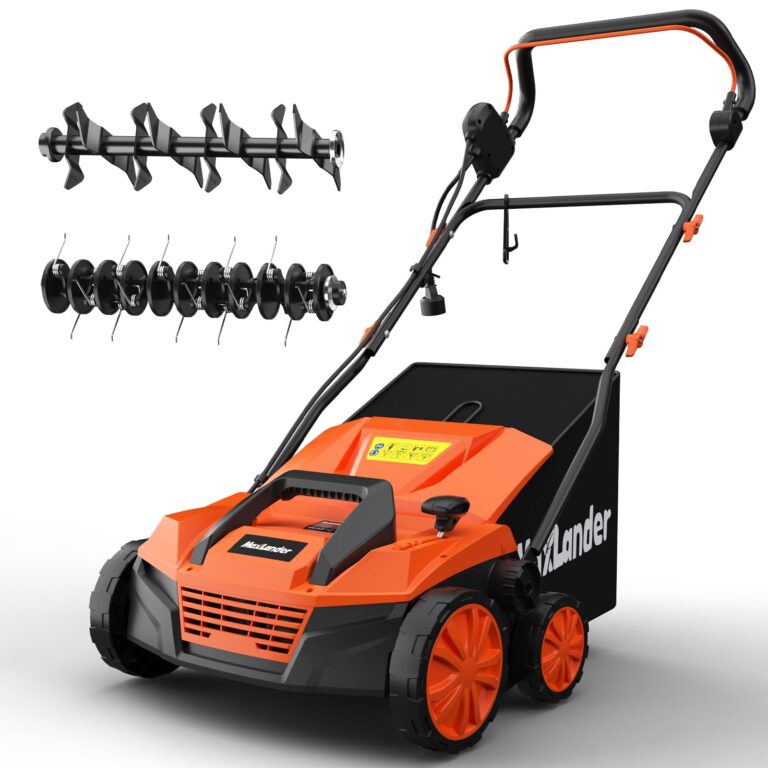 MAXLANDER 15” 13 Amp Electric Dethatcher and Scarifier, 2-in-1 Lawn Dethatcher with 5-Position Depth Adjustment, 45L Removable Collection Bag, Airboost Technology Increases Lawn Health
