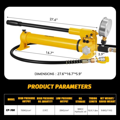 NEWTRY CP-700 Manual Hydraulic Hand Pump w/Oil Gauge Single Acting 9947psi for Separate Type Hydraulic Tool… - Image 7