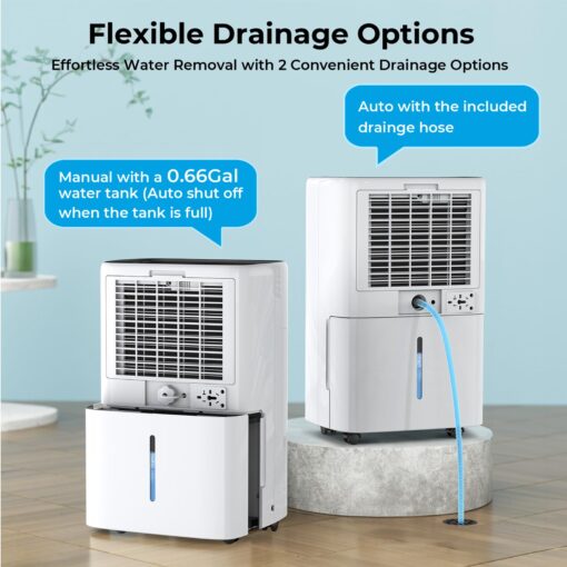 52-Pint Energy Star Dehumidifier for Basement, PLUSCENT 5000 Sq.Ft Coverage with Drain Hose, Ultra-Quiet 4 Modes, Smart Humidity Sensor & 24H Timer for Home/Bedroom/Large Rooms - Image 6