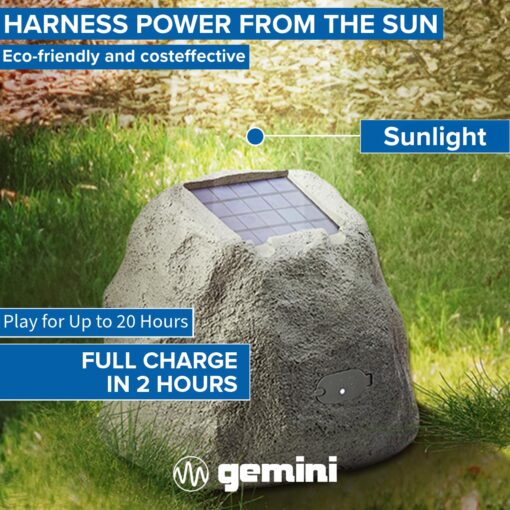 Gemini Sound GHRK-500LTMS-PR: Portable Solar-Powered Bluetooth Rock Speakers Pair with Multi-Link, Weather-Resistant Design for Outdoor Entertainment, Wireless Connectivity, and Ambient LED Lighting - Image 7