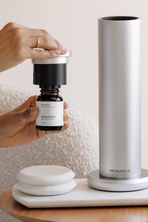 AromaTech New AroMini BT Plus Scent Diffuser w/Bluetooth – Cold-Air Diffusion Scent Machine for Home, Office, Hotel, Spa – Nebulizing Diffusion System for Essential Oil Blends (Gold) - Image 4