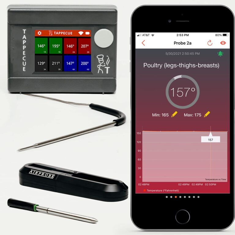 Tappecue Touch Wi-Fi Meat Thermometer with 1 x Dual Sensor Probe and 1 x AirProbe for Cooking, Internet Enabled Cloud Storage & Alarm, Works with Android & iOS Apps