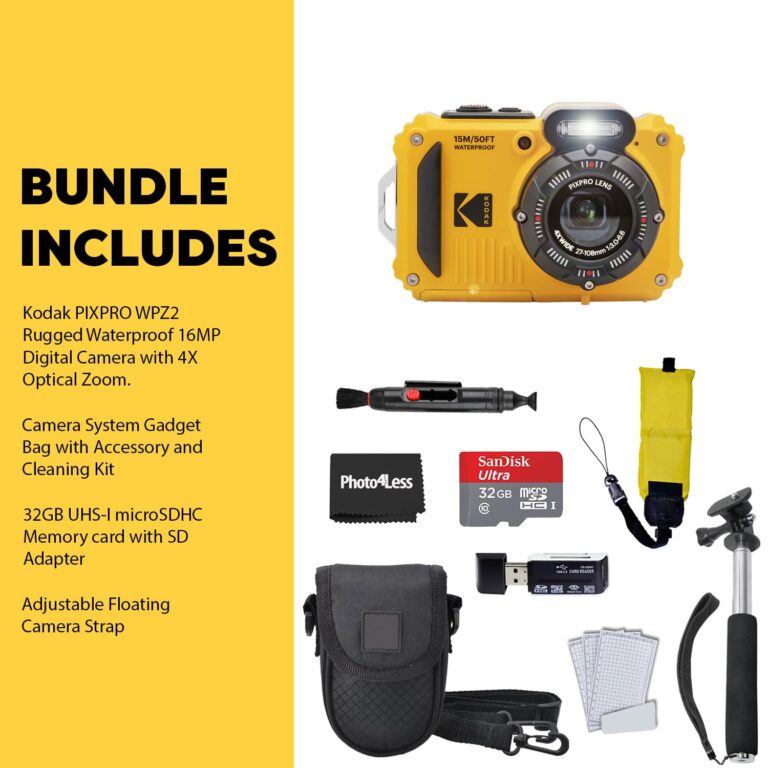 Kodak PIXPRO WPZ2 Rugged Waterproof Shockproof Digital Camera 16MP 4X Optical Zoom 1080P Full HD Video, 2.7 LCD (Yellow), 32GB SD Card, Black Compact Camera Case, Floating Strap, Bundle (7 Items) - Image 4