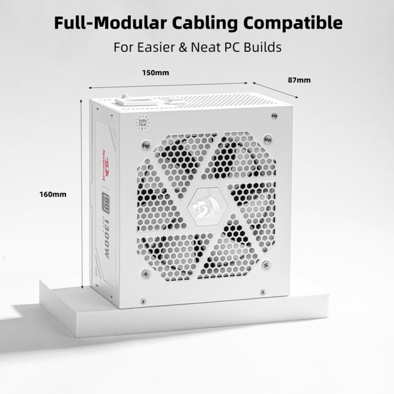 Redragon PSU018 80+ Platinum 1300 Watt ATX 3.0 & PCIe 5.0 Fully Modular Gaming Power Supply, 80 Plus Certified, 100% Japanese Capacitors & Low Noise Smart-ECO Fan, Fully Modular w/12VHPWR Cable - Image 4