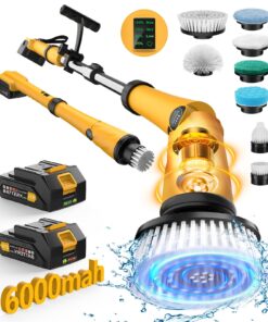 Qimedo Electric Spin Scrubber Extra Large Brush Q3,6000 mAh Best Battery Power Scrubber for Cleaning,1200RPM Shower Cordless Cleaning Brush with 8 Brushes for Bath/Tub/Tile/Floor (Smart Display)