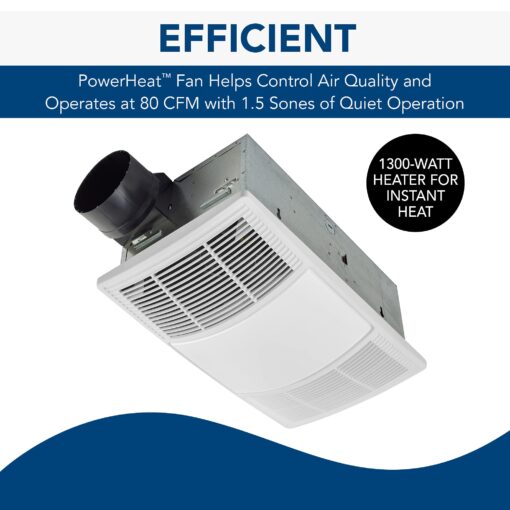 Broan-NuTone Non-Lit PowerHeat Bathroom Exhaust Fan and Heater, 80 CFM, 1.5 Sones, White - Image 6