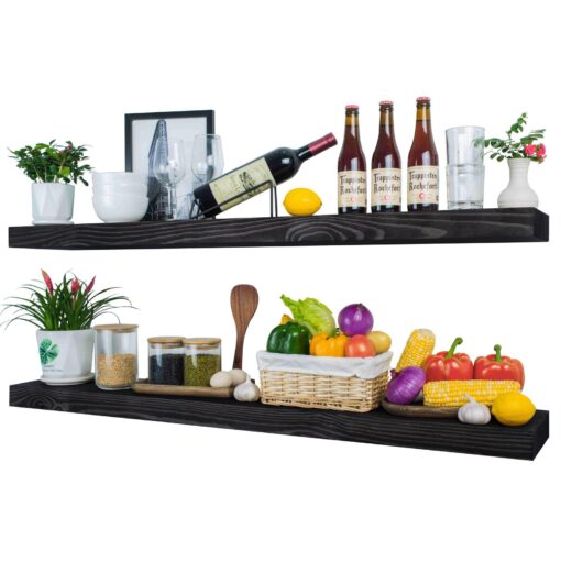 XWNE Rusitc Floating Shelves 48 inch Long 8 "deep Set of 2, Heavy Duty Wood Wall Mounted Shelves for Bathroom Living Room Kitchen,Book Shelves with Thickened Hidden Bracket-Black - Image 4