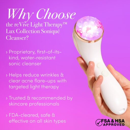 LED Technologies Lux Collection Soniqué Sonic Facial Cleansing Brush with Red & Blue Light Therapy, Reduces Appearance of Acne & Wrinkles - Image 6