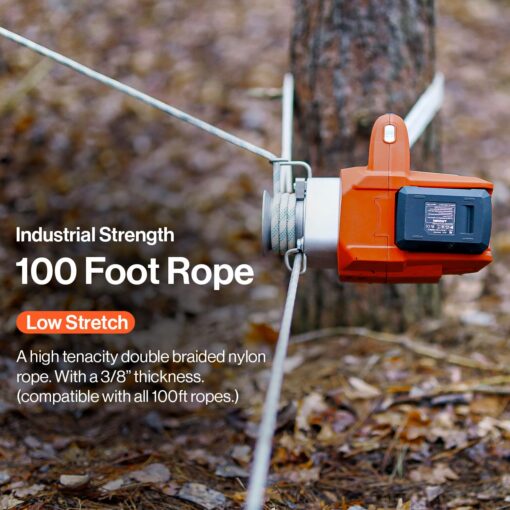 SuperHandy Electric Portable Capstan Winch, Brushless Motor, 1000-2000 lbs Max Pulling Force, Includes 100ft Low-Stretch Rope, Battery & Charger - Ideal for Forestry, Hunting, Off-Road - Image 5