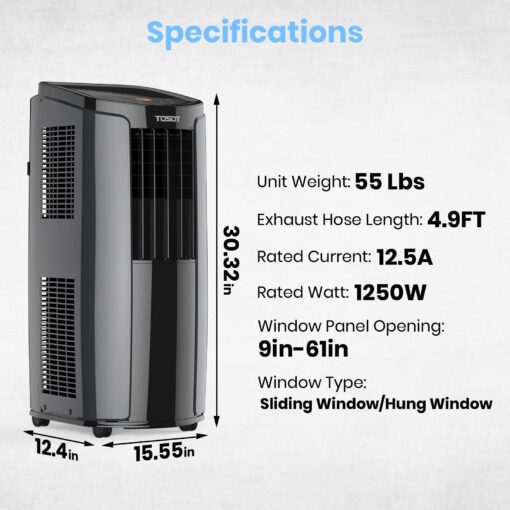 TOSOT 10,200BTU (6,200 BTU SACC) Portable Air Conditioner, Smart Wifi Control, AC Unit with Dehumidifier, Fan, Window Kit for Easy Installation, Cool Rooms Up to 400 Square Feet, Shiny Series - Image 3