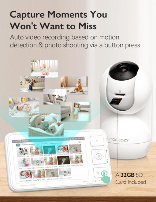 Momcozy Video Baby Monitor, 5.5” 1080P Full HD Baby Monitor with Camera No WiFi, Infrared Night Vision, 5800mAh 120-hrs Battery, ECO, VOX, 2-Way Audio, 1640ft Range, Record and Rewind Locally, BM03 - Image 3