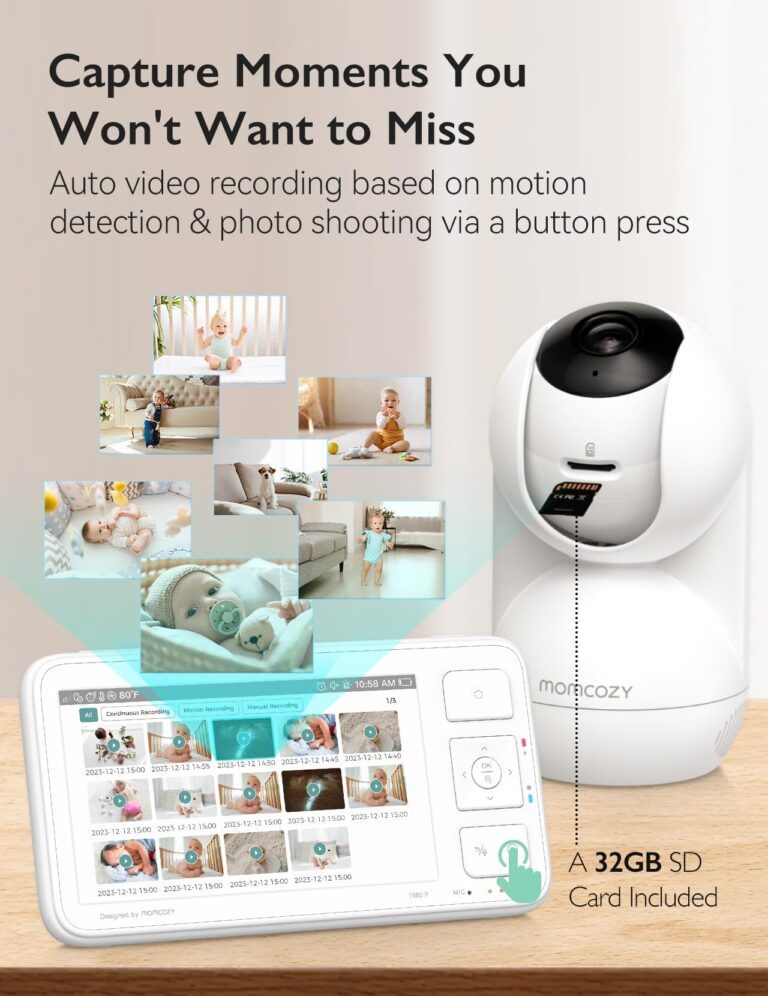 Momcozy Video Baby Monitor, 5.5” 1080P Full HD Baby Monitor with Camera No WiFi, Infrared Night Vision, 5800mAh 120-hrs Battery, ECO, VOX, 2-Way Audio, 1640ft Range, Record and Rewind Locally, BM03 - Image 3