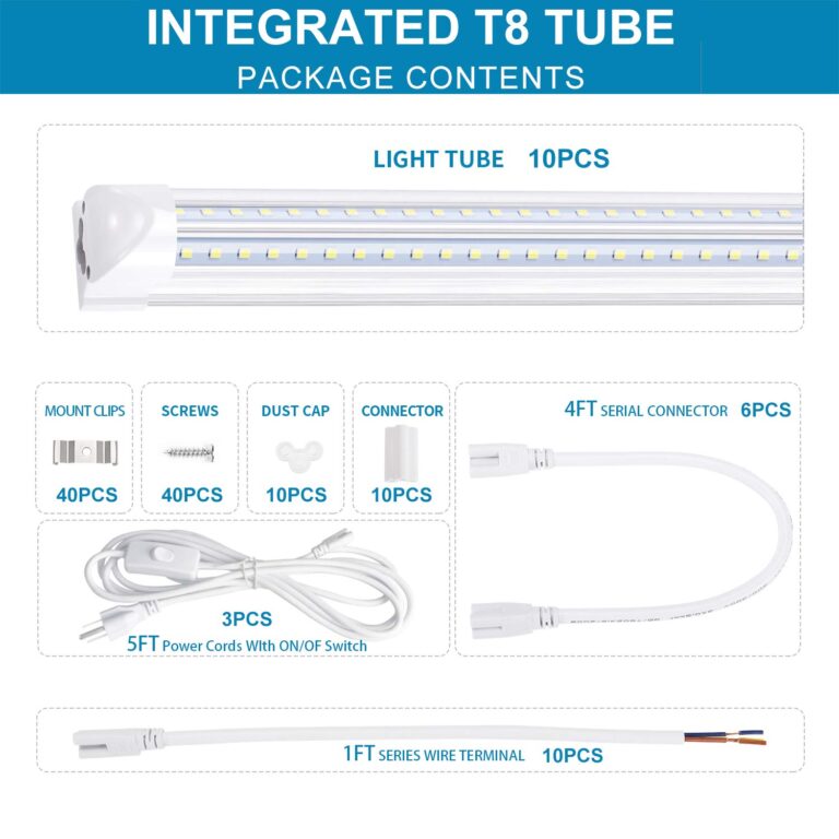 LIGHEART 8FT Linkable LED Shop Light, 100W 12000LM, T8 Integrated LED Tube Light Fixture, V Shaped, High Output,6000K, Brighter White, LED Bulb Light for Garage, Warehouse, Plug and Play (10-Pack) - Image 6