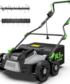 TIECTOWN 16-Inch 15.5 Amp 2-in-1 Electric Dethatcher and Scarifier with 14.5-Gallon Removable Thatch Collection Bag, Lawn Dethatcher with 5-Position Depth Adjustment, Quick-Fold, Keeps Lawn Healthy