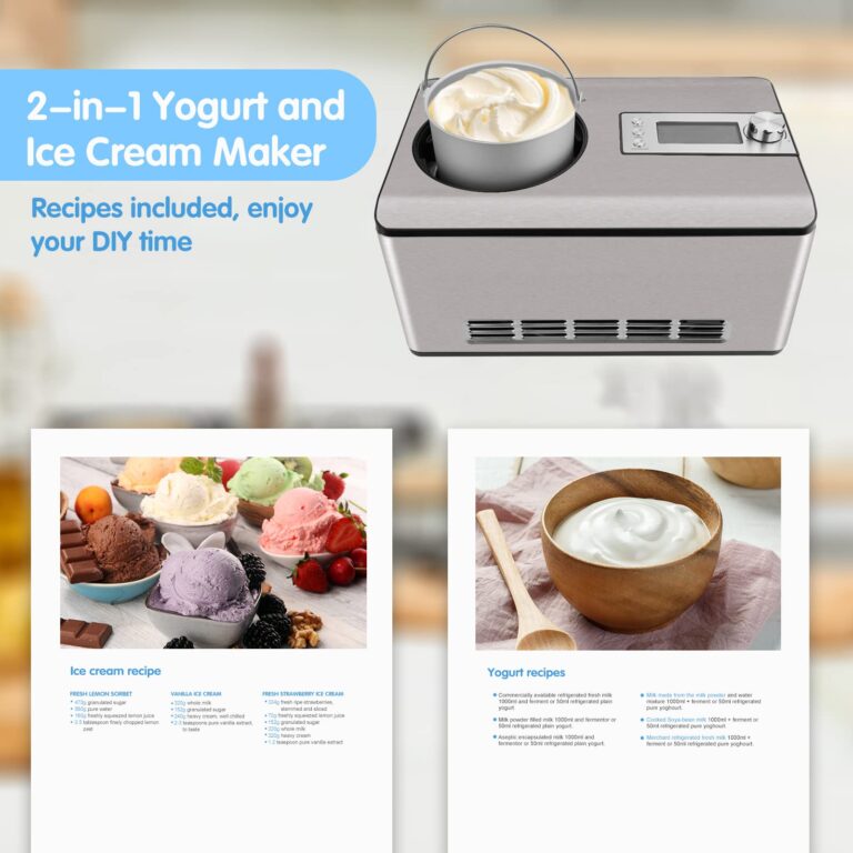 KUMIO 2.2-Quart Ice Cream Maker with Compressor, 2 in 1 Ice Cream Yogurt Machine, No Pre-Freezing, Stainless Steel Ice Cream Maker Machine with LCD Display, No Pre-Freezing - Image 2