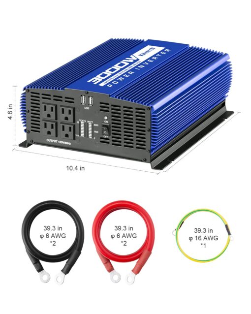 Kinverch 3000W Power Inverter 12V DC to 110V AC Car Battery Inverter with 4 AC Outlets /2 USB Port, Car Inverter for Home/Truck/Boat/RV Power Inverters for Vehicles - Image 7