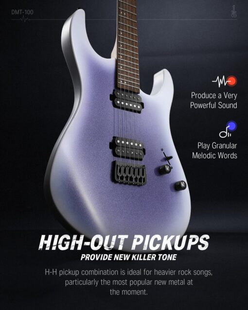 Donner Solid Body Electric Guitar, 39 Inch Metal Electric Guitar Beginner Kits with Bag, Strings, Strap, Cable, Strings Dampener for Rock Music Lover, DMT-100 (Gradient Violet) - Image 9