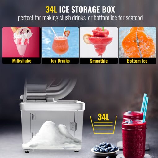 VEVOR 110V Commercial Ice Crusher 661LBS/H, ETL Approved 300W Electric Snow Cone Machine with Dual Blades, Stainless Steel Shaved Ice Machine with Safety On/Off Switch for Family, Restaurants, Bars - Image 3