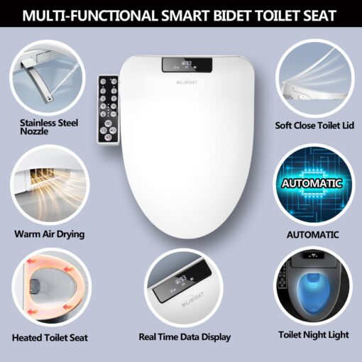 WLJBIDET Elongated Bidet Toilet Seat,Electronic Heated Smart Toilet Seat with Unlimited Heated Water and Warm Air Dryer,Adjustable Temperature,Self-Cleaning Stainless Steel Nozzle,Side Panel Control - Image 5