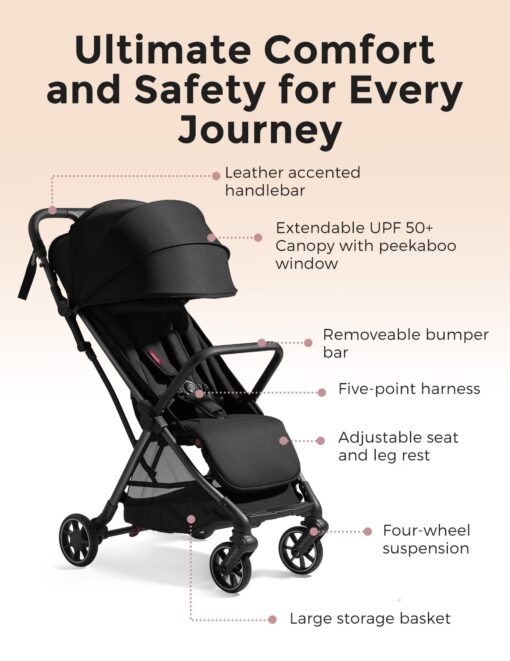 Momcozy ClickGo Lightweight Stroller, Compact Travel Stroller for Airplane with One-Click Fold, Baby Stroller and Toddler Stroller with Large Canopy for Kids from 0 Months, Extendable UPF50+ Canopy - Image 6