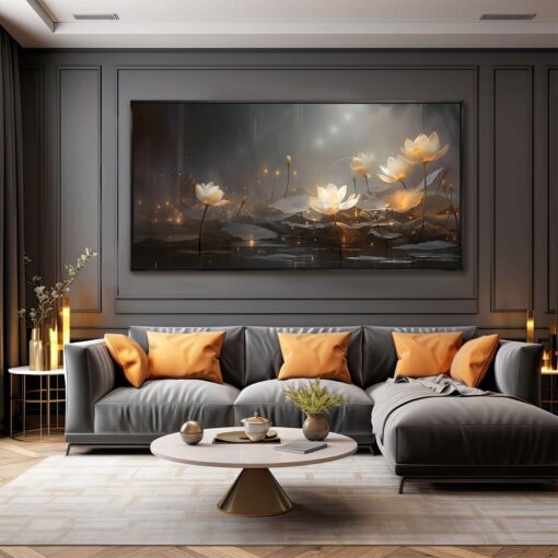 SDYA White Floral Wall Decor Gold Botanical Canvas Paintings Modern Artwork for Living Room Bedroom Office Home Decor 29"x58" - Image 7