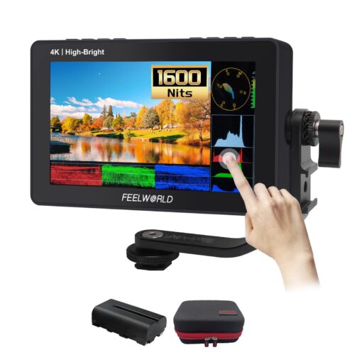 FEELWORLD F5 Pro X 5.5 Inch 1600nits Daylight Visible DSLR Camera Field 4K Monitor with 3D LUT HDMI Touchscreen Monitor Video Monitor 4K-HDMI DC Input Output Include Battery+Carry Case Bundle