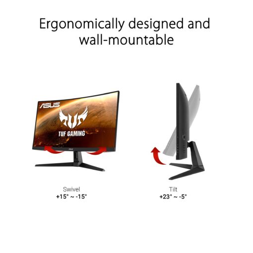 ASUS TUF Gaming VG27VH1B 27” Curved Monitor, 1080P Full HD, 165Hz (Supports 144Hz), Extreme Low Motion Blur, Adaptive-sync, FreeSync Premium, 1ms, Eye Care, HDMI D-Sub, BLACK - Image 3