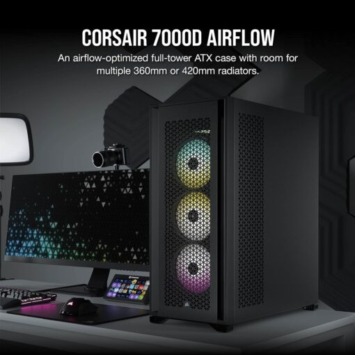 CORSAIR 7000D AIRFLOW Full-Tower ATX PC Case – High-Airflow Front Panel – Spacious Interior – Easy Cable Management – 3x 140mm AirGuide Fans with PWM Repeater Included – Black - Image 11