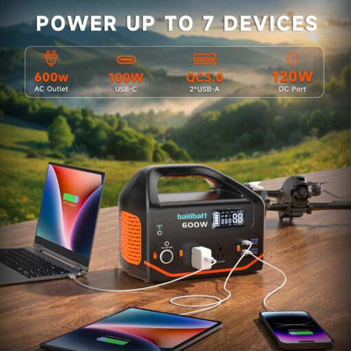 Bailibatt Portable Power Station 600W,293Wh Portable Generator for Home Use, Quiet Generator for Camping Travel Emergency CPAP Survival Backup Outdoor Apartment,100W PD & 110V Pure Sine Wave AC Outlet - Image 6