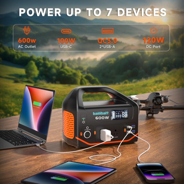 Bailibatt Portable Power Station 600W,293Wh Portable Generator for Home Use, Quiet Generator for Camping Travel Emergency CPAP Survival Backup Outdoor Apartment,100W PD & 110V Pure Sine Wave AC Outlet - Image 6