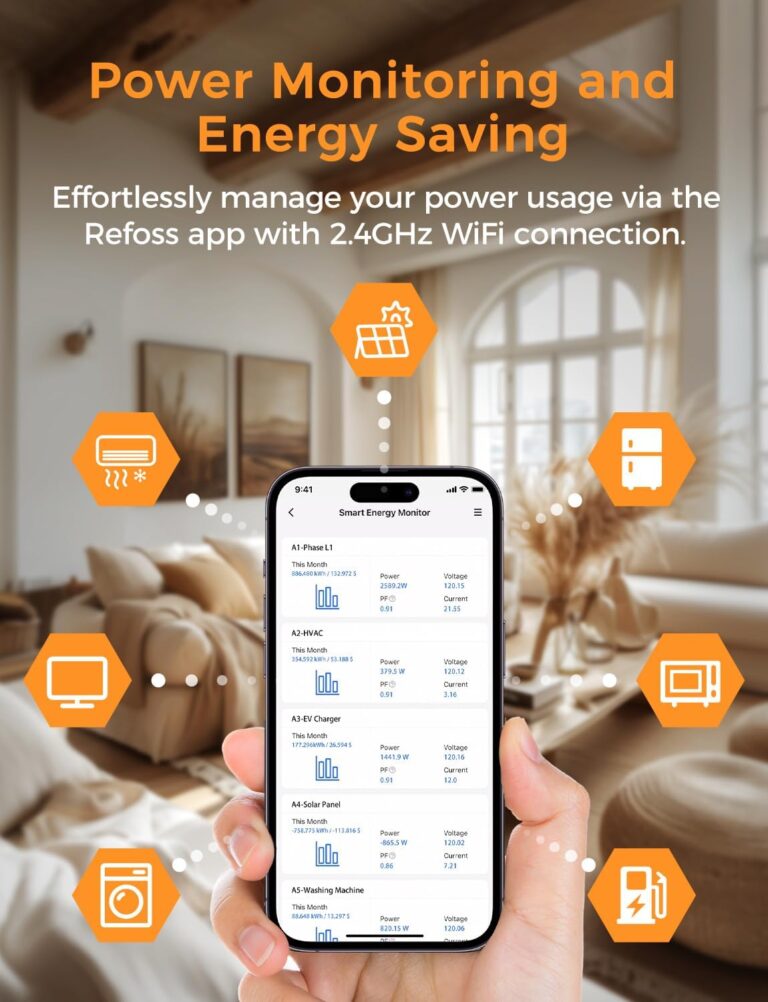 Smart Home Energy Monitor Supports Home Assistant, Real-Time Accurate Energy Consumption Tracking, Electricity Usage Monitor with 16x60A Circuit Sensors, 36-Month History, Solar Metering, 2.4G - Image 7