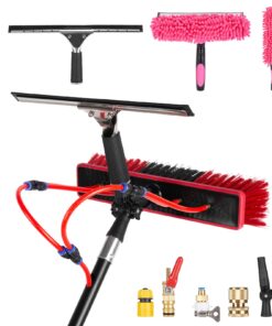 ZKUAOGDI 30ft Long Reach Solar Panel Cleaning Brush Kit, Telescopic Water Fed Pole, Squeegee & 2 Dusting Brushes for Window Outdoor Roof Cleaner Kit