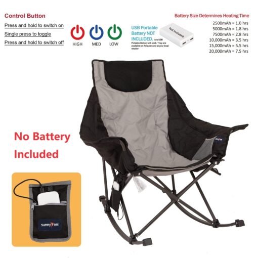 SUNNYFEEL Oversized Heated Camping Chair 2 Pack, Folding Rocking Camping Chairs with Luxury Padded Recliner,Carry Bag, 500 LBS Heavy Duty for Lawn/Outdoor/Picnic/Patio, Portable Rocker Camp Chair - Image 3
