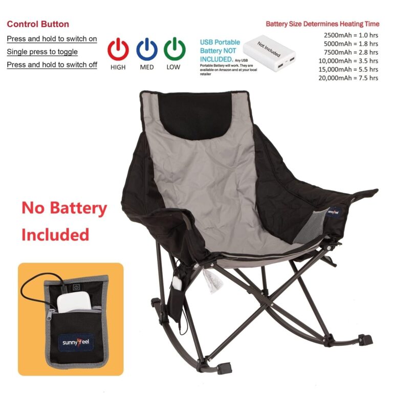 SUNNYFEEL Oversized Heated Camping Chair 2 Pack, Folding Rocking Camping Chairs with Luxury Padded Recliner,Carry Bag, 500 LBS Heavy Duty for Lawn/Outdoor/Picnic/Patio, Portable Rocker Camp Chair - Image 3