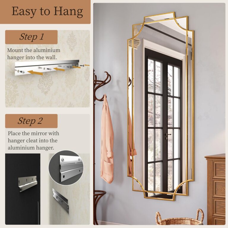 Kelly Miller Large Gold Full Length Mirror for Wall, 60"x30" Full Body Mirror Beveled Scalloped Modern Elegant Home Decor for Bedroom Living Room Bathroom Dressing Room Entryway Hallway - Image 2