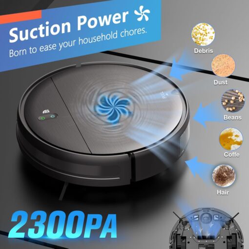 MAMNV Robot Vacuum and Mop Combo, WiFi/App, Robotic Vacuum Cleaner with Schedule, 2 in 1 Mopping Robot Vacuum with Watertank and Dustbin, Self-Charging, Slim, Ideal for Hard Floor, Pet Hair, Carpet - Image 5