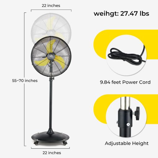 FUGOO 20'' Outdoor Oscillating Pedestal Fan With All Sealed Brushless DC Motor, 4-Speed Waterproof Outdoor Fan, Heavy Duty Industrial Floor Fans for House,Patios, Commercial, Garage, Warehouse - Image 7