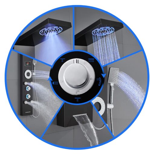 TSIBOMU LED Shower Panel Tower System, 304 Stainless Steel Bathroom Shower Tower with 3 Body Massage Jets, Shower Column Wall Mounted - Image 3
