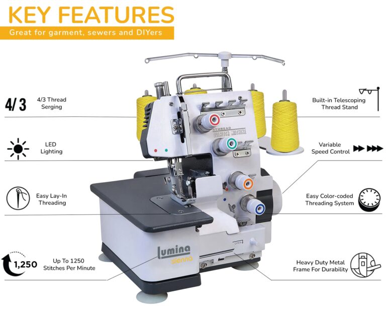Lumina Sienna Serger Sewing Machine - Industrial Grade Sergers & Overlock Machines with Durable Metal Frame, 3-4 Serger Thread Capability - Overlocker Sewing Machine for Heavy Duty Fabric - Image 3