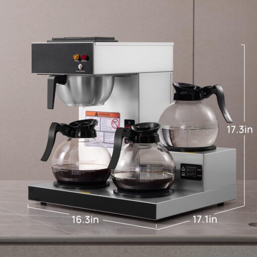 SYBO 12-Cup Commercial Coffee Maker, Pour Over Drip Coffee Maker Brewer with 3 Lower Warmers and 3 Glass Decanters, Stainless Steel Cafetera - Image 2