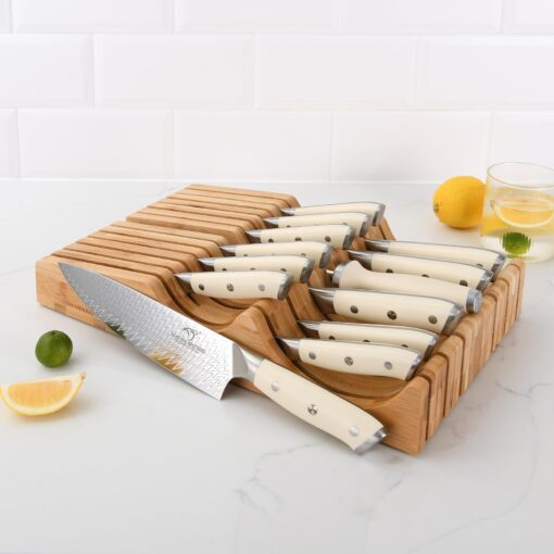 NANFANG BROTHERS Damascus Kitchen Knife Set,14 Pieces Drawer Knife Set,ABS Ergonomic Handle for VG10 Steel Professional Chef Knives Set with Block and Steak Knives - Image 3