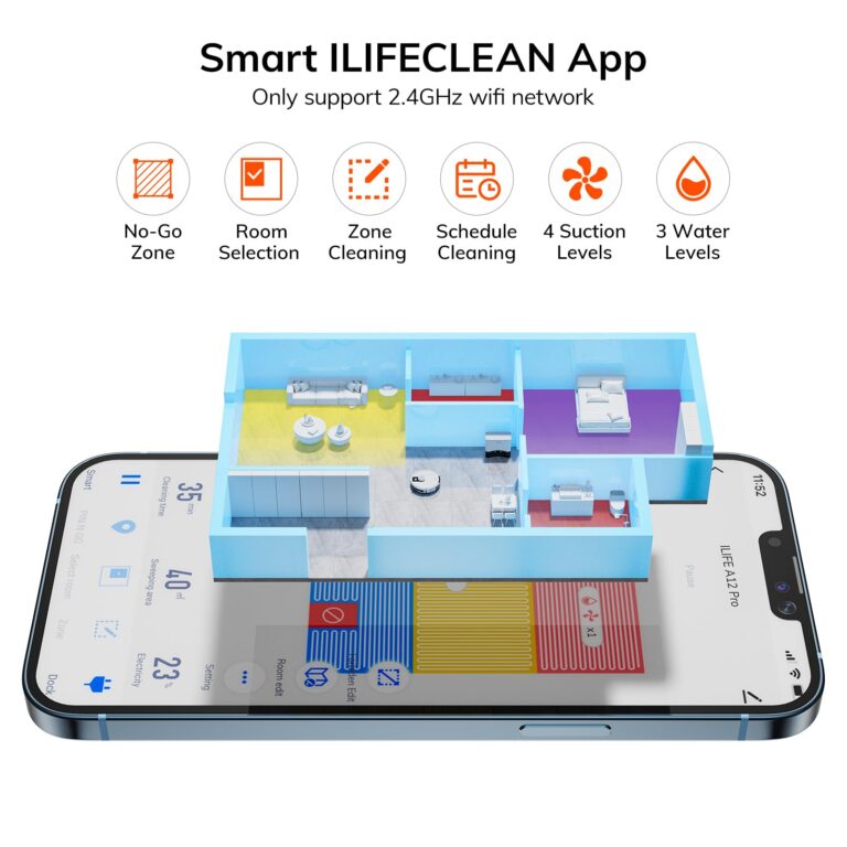 ILIFE A12 Pro Robot Vacuum and Mop Combo, Self Emptying Station for 60 Days, LiDAR Navigation, Home Mapping, No-Go Zones, 2.4G WiFi/App/Alexa/Remote Control, for Hard Floors, 110V - Image 7