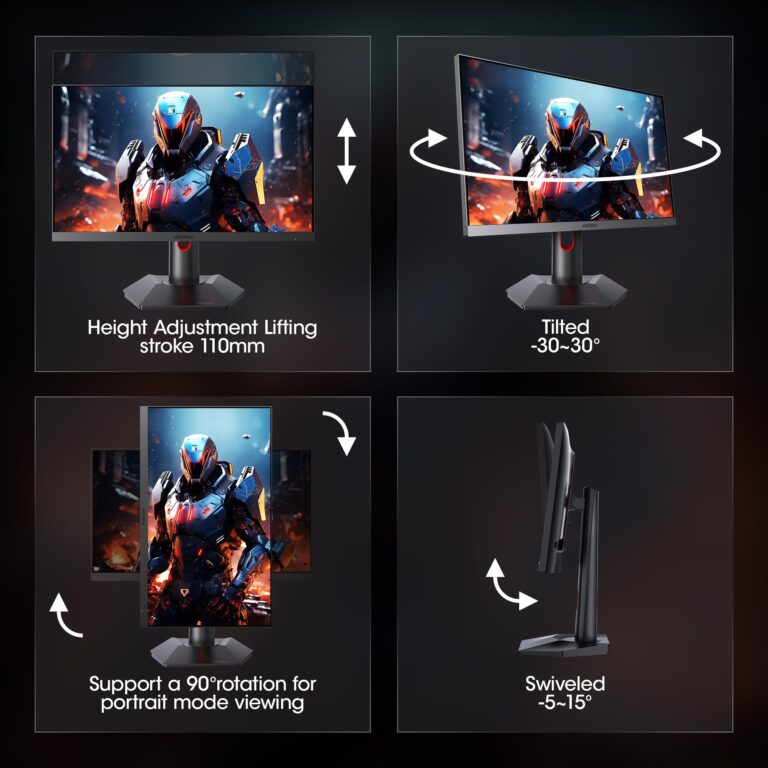 KOORUI Gaming Monitor, QHD 24" Nano IPS Display, 1440P 165Hz Computer Monitor, 1ms 2K PC Screen, 100% sRGB, Adaptive Sync, Height/Tilt/Pivot Adjustment, HDMI, DisplayPort, GP01 - Image 4